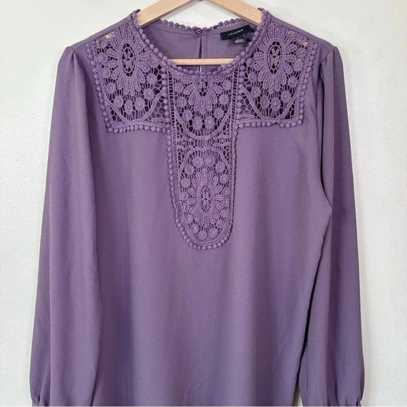 Halogen Womens Size 1X Crochet Pullover Lavender Long Sleeve Blouse - Picture 4 of 15